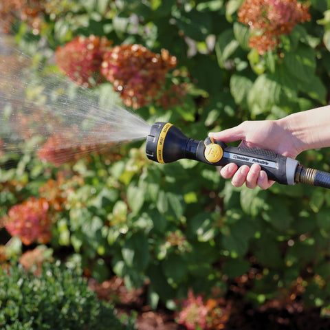 Melnor RelaxGrip handheld grip close-up demonstrates reduced arm strain.