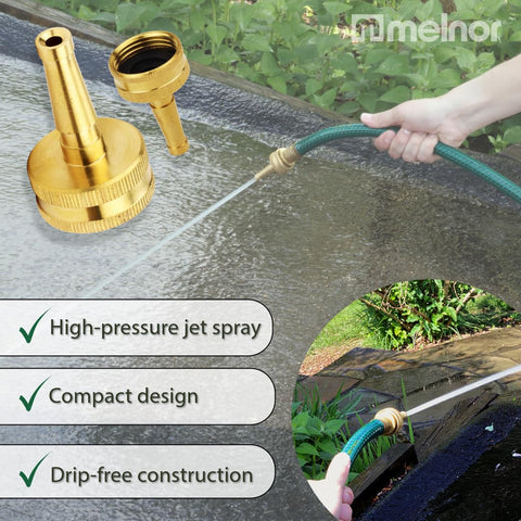 Melnor compact and lightweight nozzle bundle for easy maneuvering and storage.