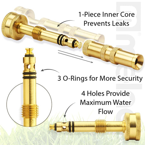 Melnor leak-free connection with rubber gaskets ensures a secure hose setup.