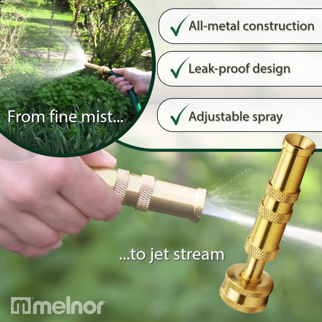 Melnor two-nozzle bundle with solid brass construction for durable outdoor use.