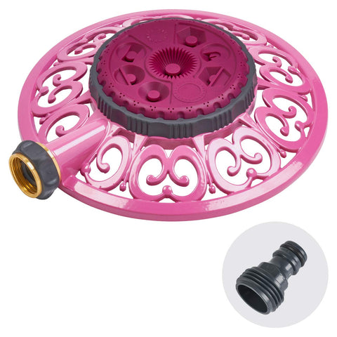 Melnor Sprout 8-pattern sprinkler in Raspberry Red waters irregular beds precisely.