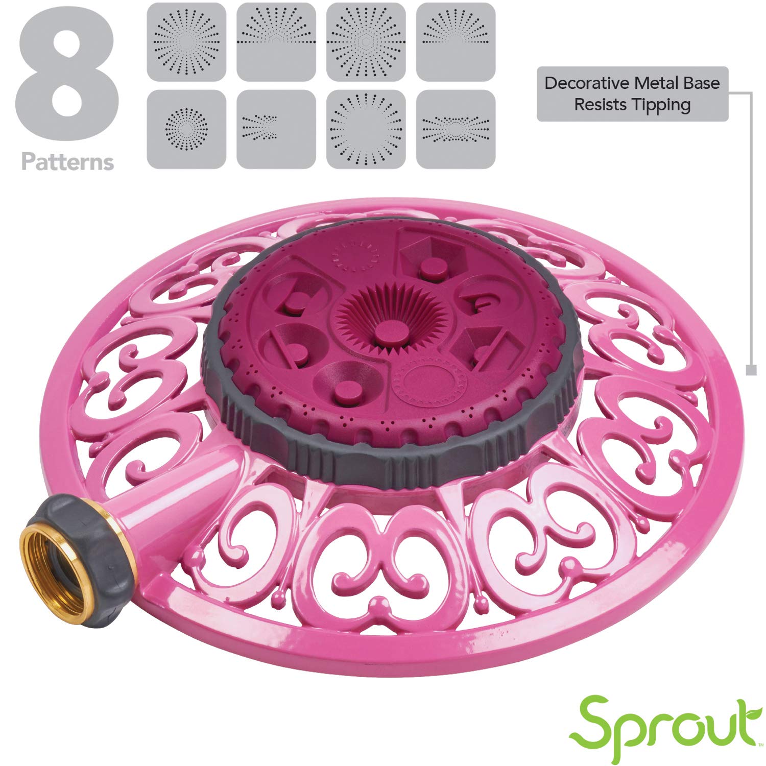 Melnor Sprout decorative metal base adds stability to watering.