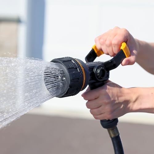 Melnor Torrent Fireman's Nozzle handles dirt on siding and walkways.