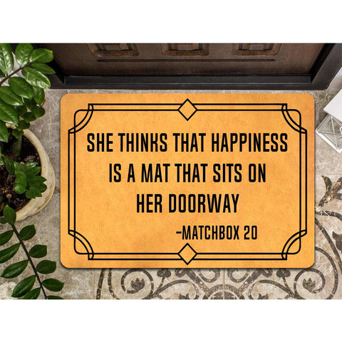MELODADDY music-inspired front porch mat adds personality at the entry.