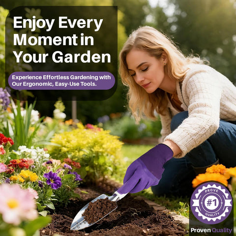 MelonArt serrated trowel for efficient soil work in beds.