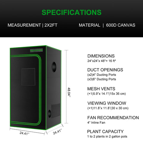 MelonFarm 2x2 grow tent canvas material offers rugged durability.