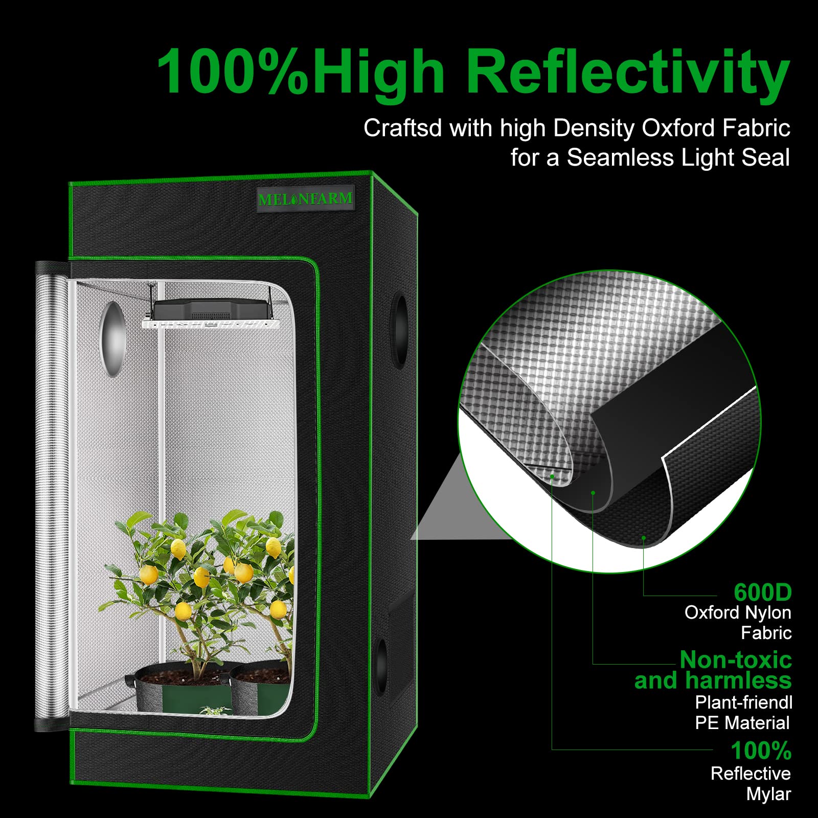 MELONFARM 2x2 grow tent observation window for quick plant checks
