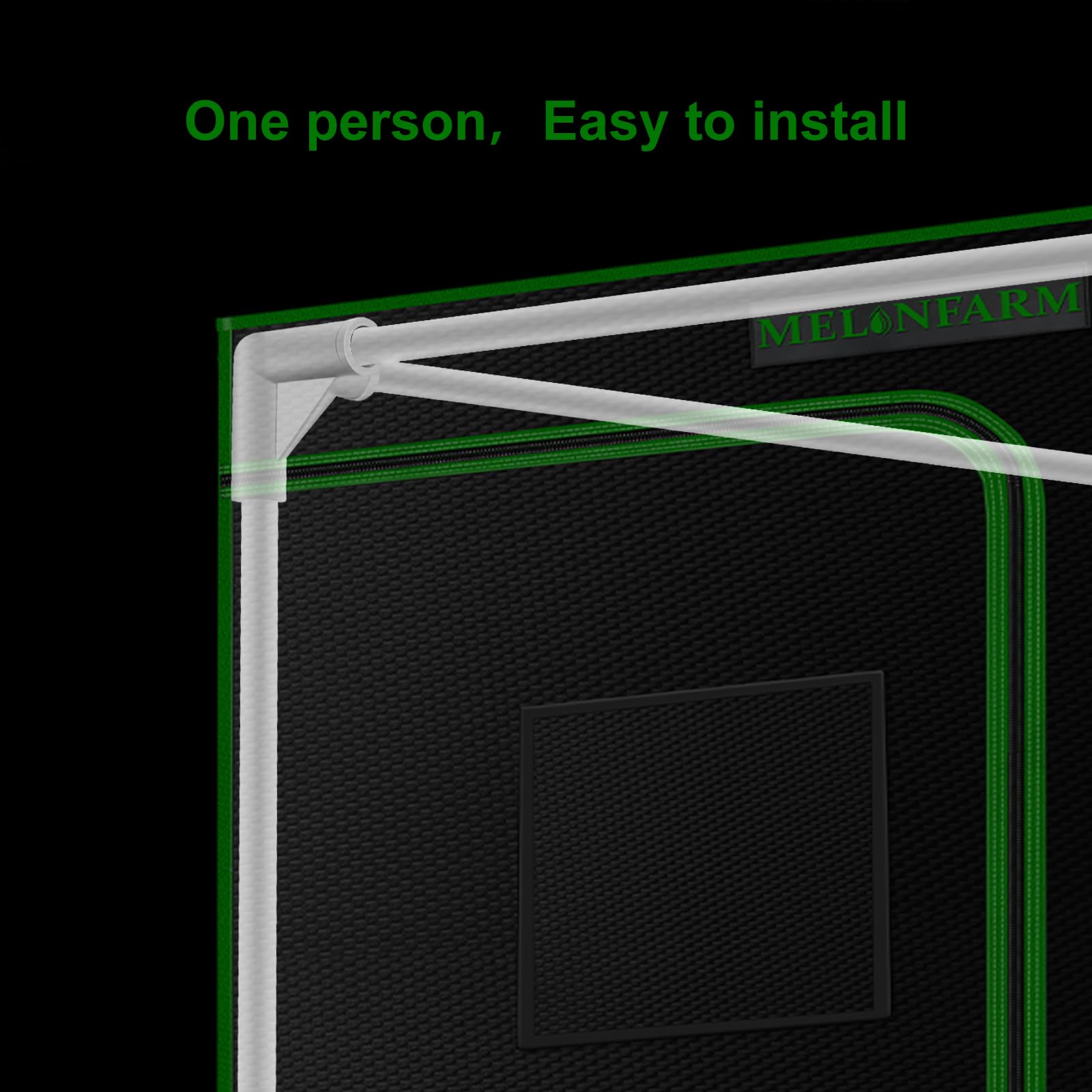 MelonFarm 2x2 grow tent reflective lining boosts light efficiency.