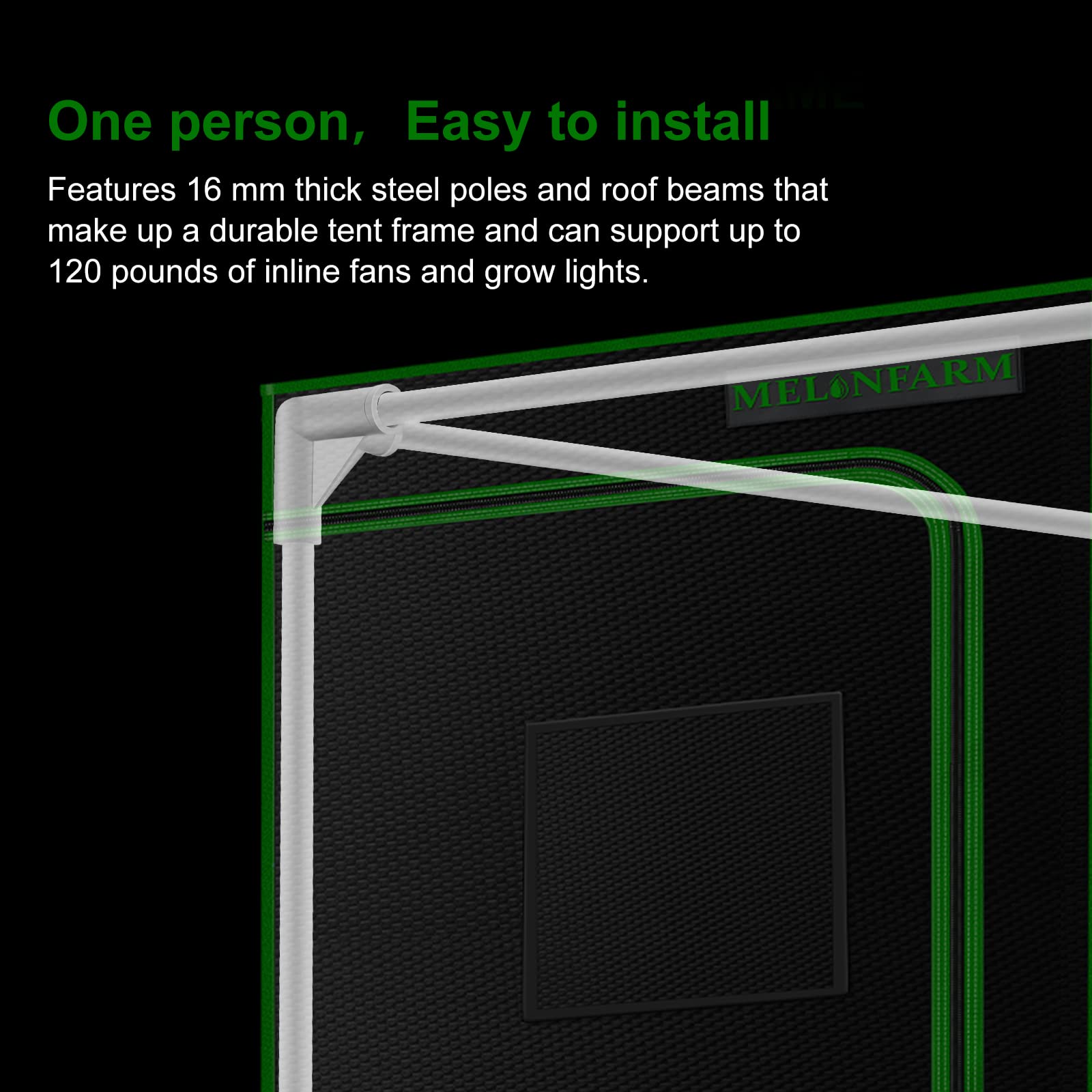 MELONFARM 4x2 grow tent assembly steps show tool-free setup