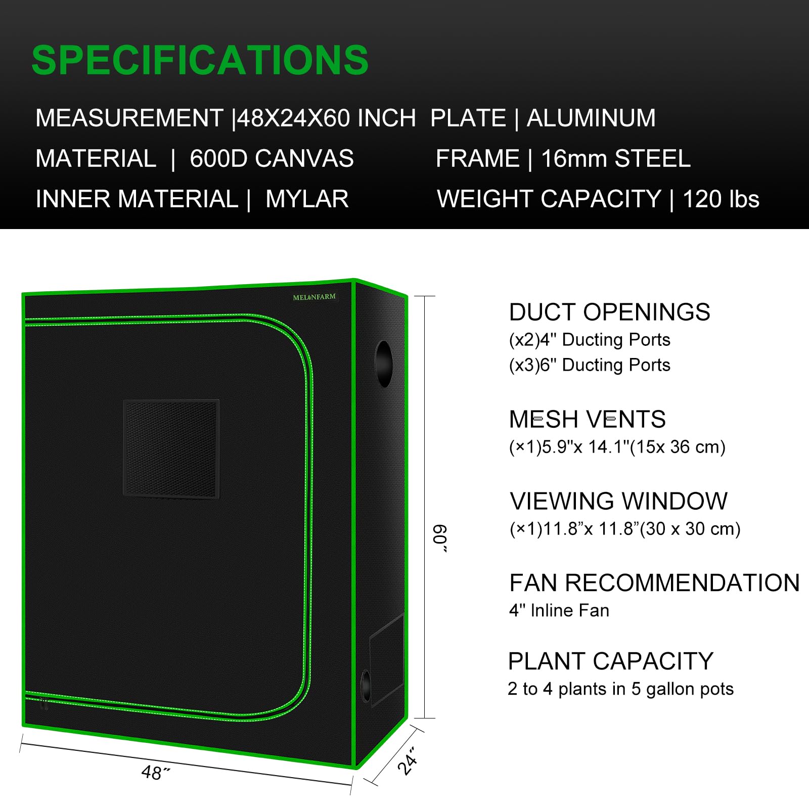 MELONFARM 4x2 grow tent reflective liner boosts light efficiency