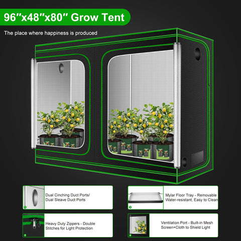 Melonfarm 4x8 grow tent floor tray catches spills for easy cleanup.