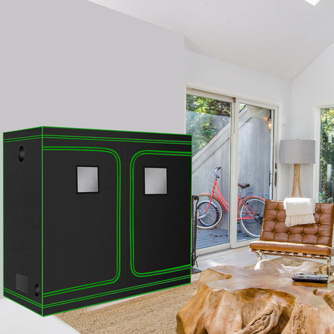 Melonfarm 4x8 grow tent viewing window aids continuous plant observation.