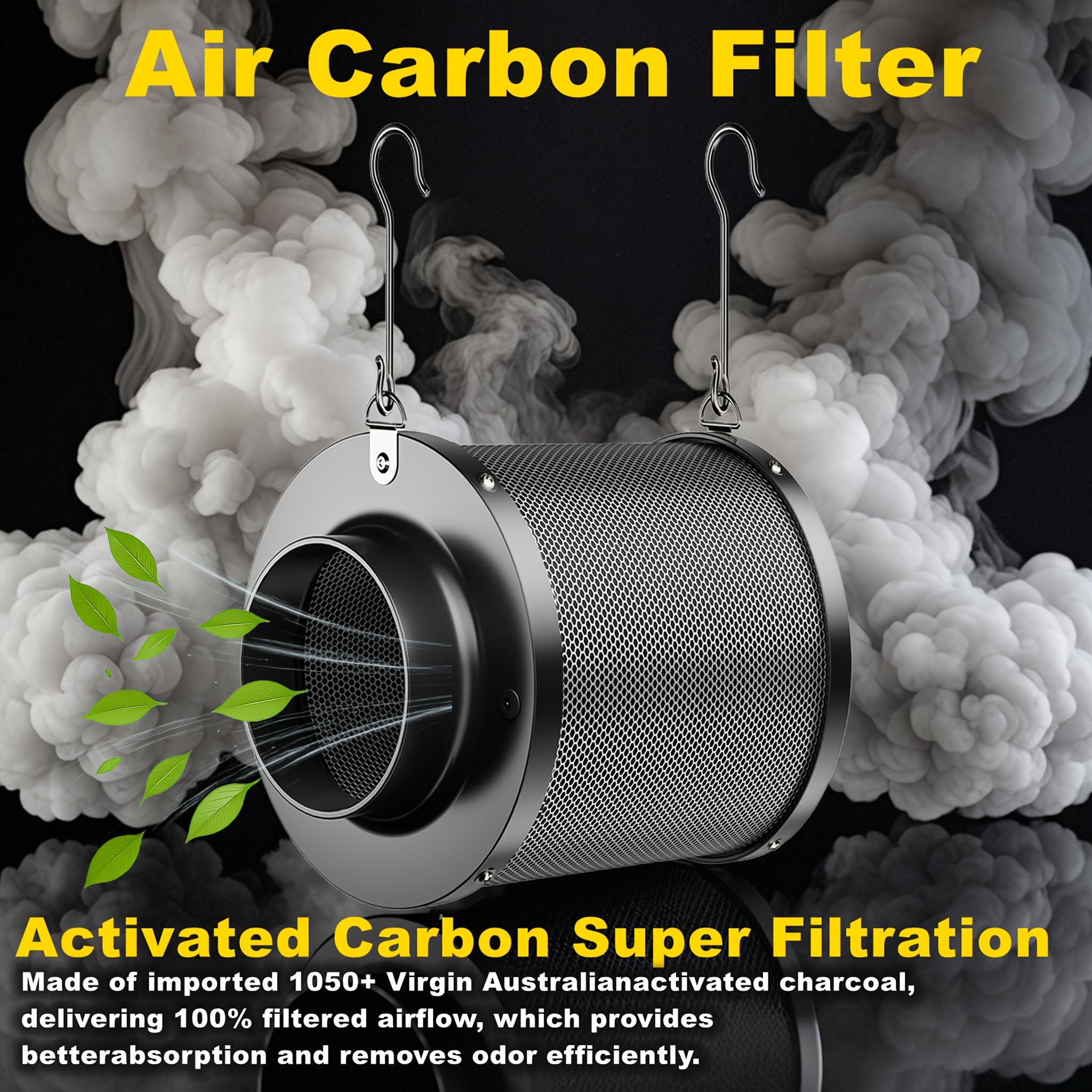 MelonFarm carbon filter 12 inch capturing odors and chemicals in hydroponics.