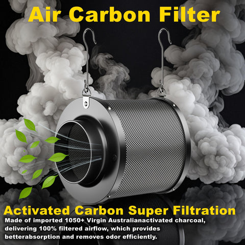 MelonFarm carbon filter 12 inch capturing odors and chemicals in hydroponics.