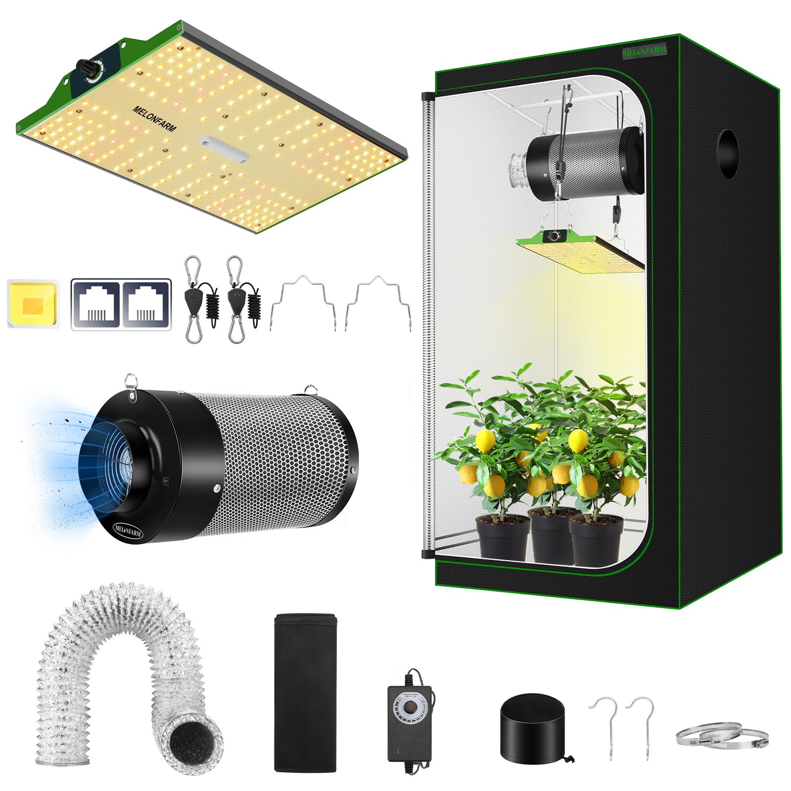 MELONFARM 2x2 grow tent with 70W LED light for compact indoor cultivation