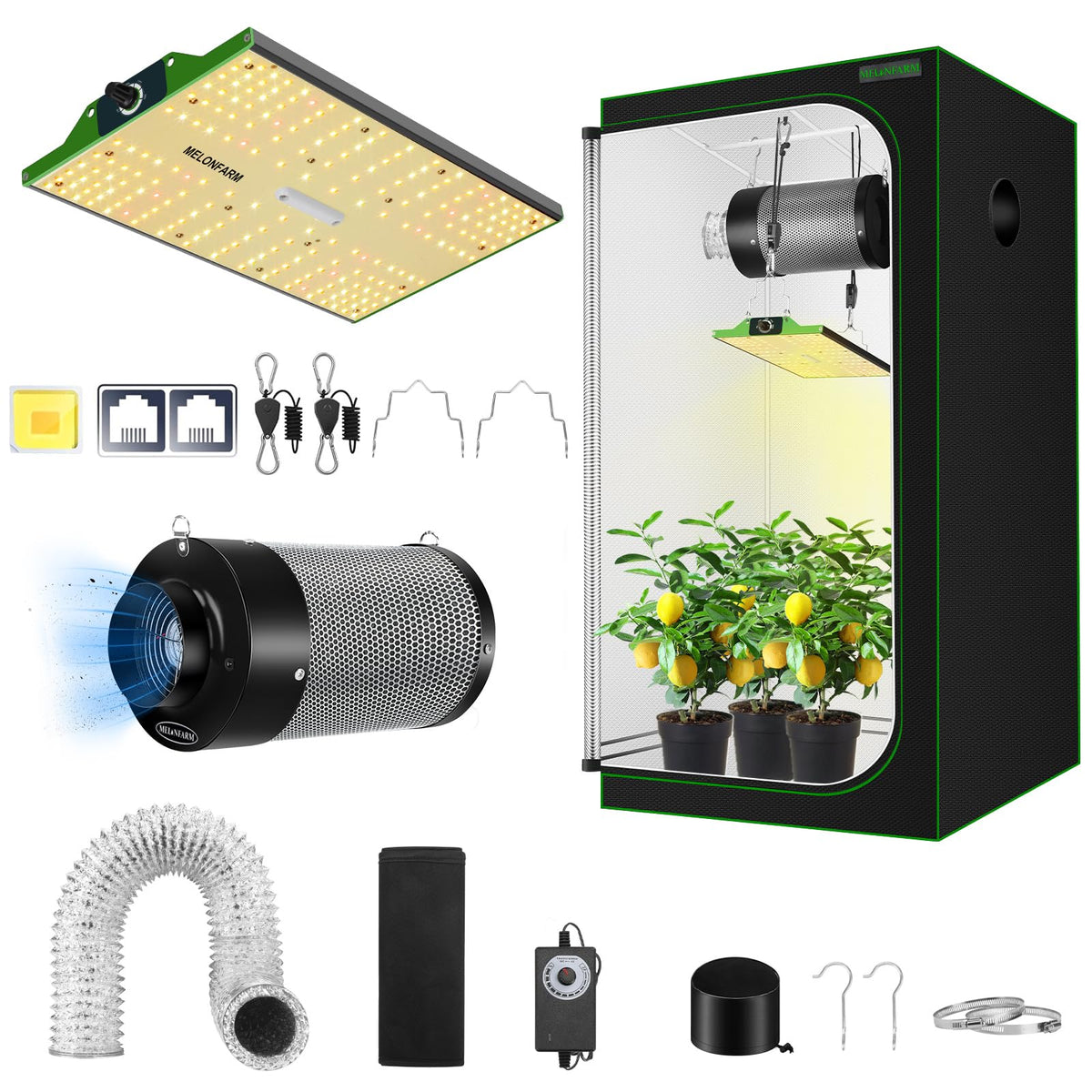 MELONFARM 2x2 grow tent with 70W LED light for compact indoor cultivation