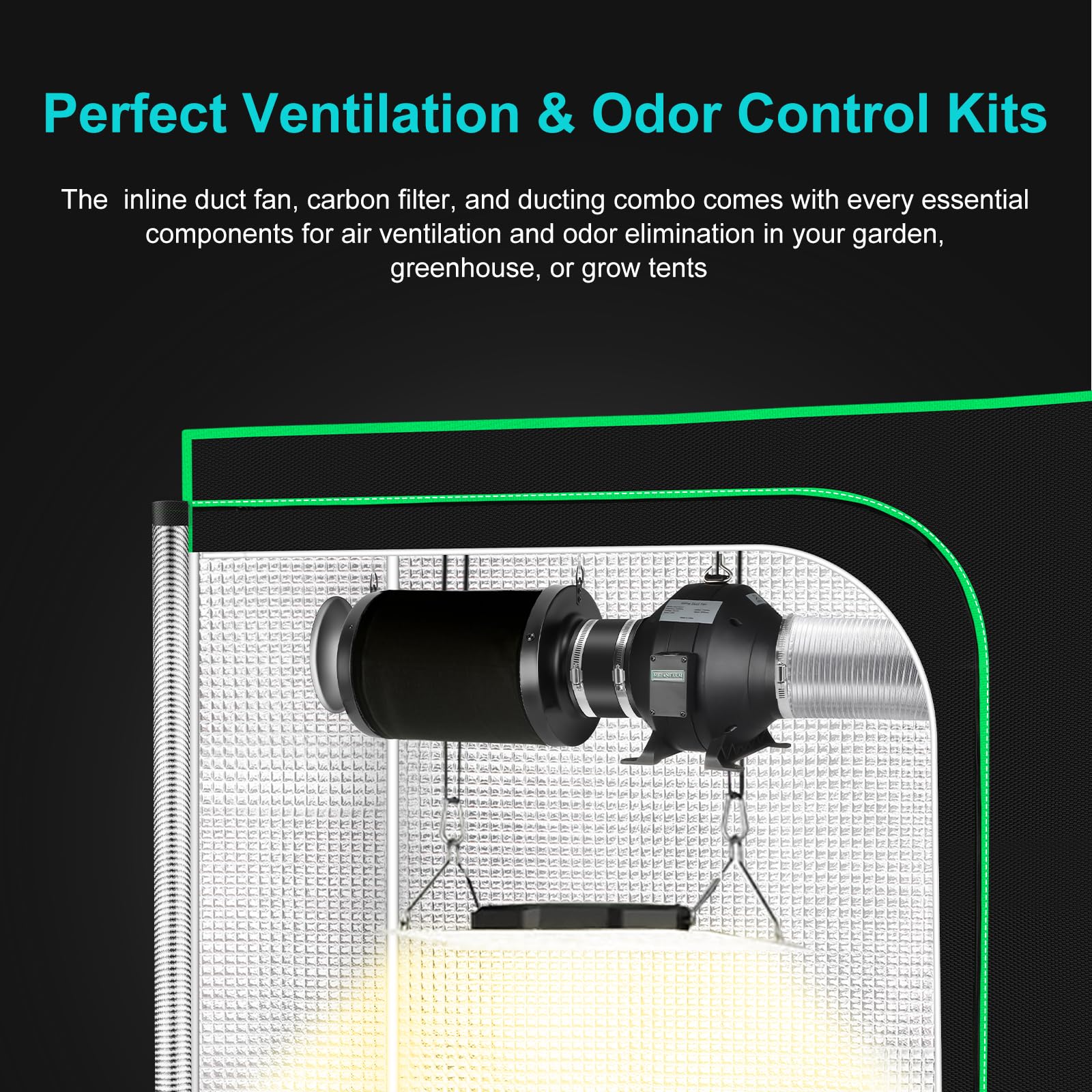 MelonFarm grow tent filtration setup showing integrated air control.