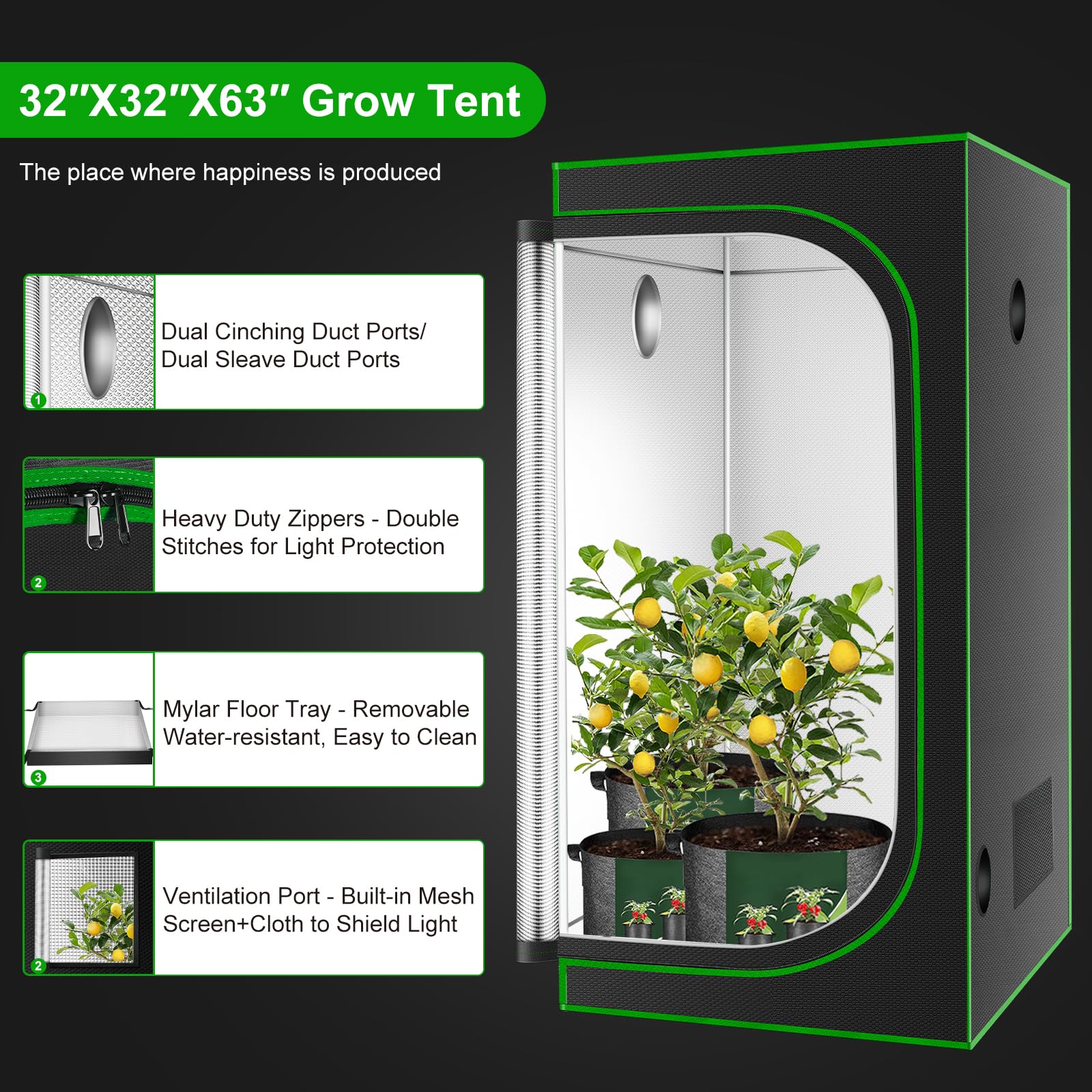 MelonFarm Grow Tent floor tray contains spills during maintenance.