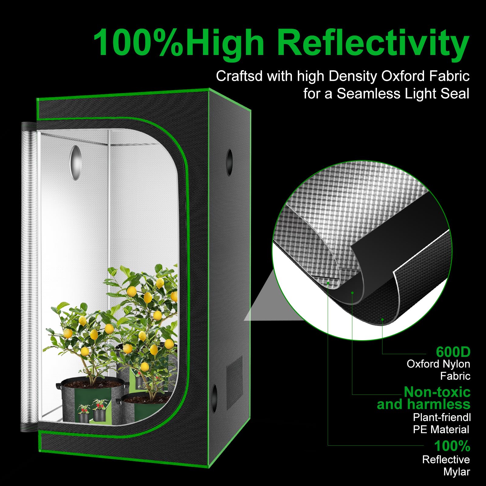 MelonFarm Grow Tent interior with reflective walls for even light distribution.