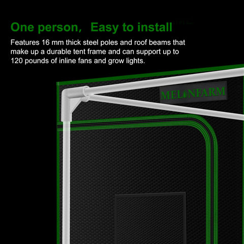 MelonFarm Grow Tent waterproof liner protects interior and simplifies cleanup.