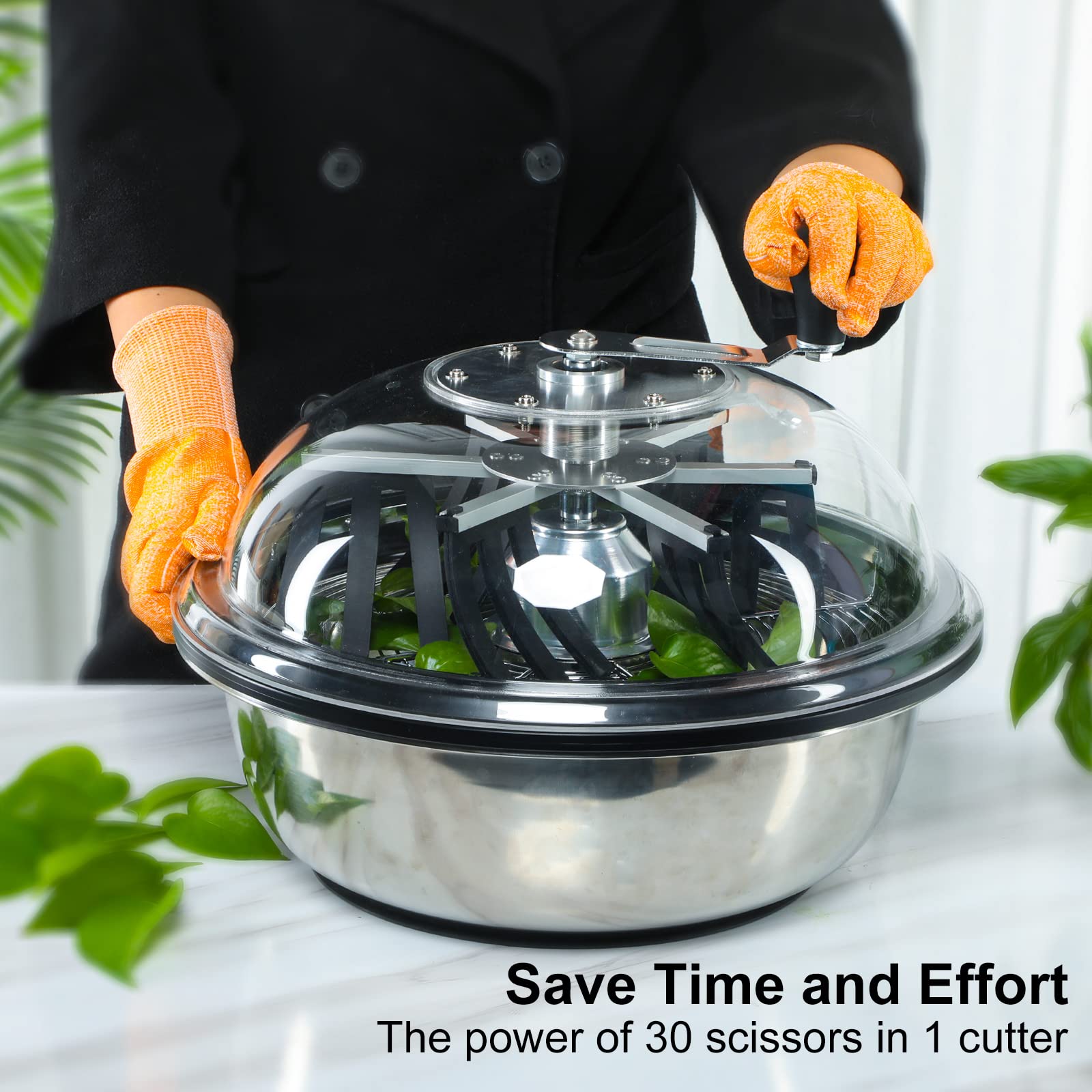 MELONFARM stainless steel bottom bowl collects trimmings for easier cleanup