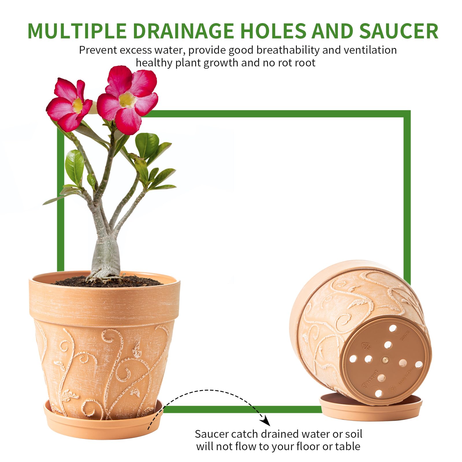 Two-pack Melphoe pot set suits indoor or outdoor plant displays.