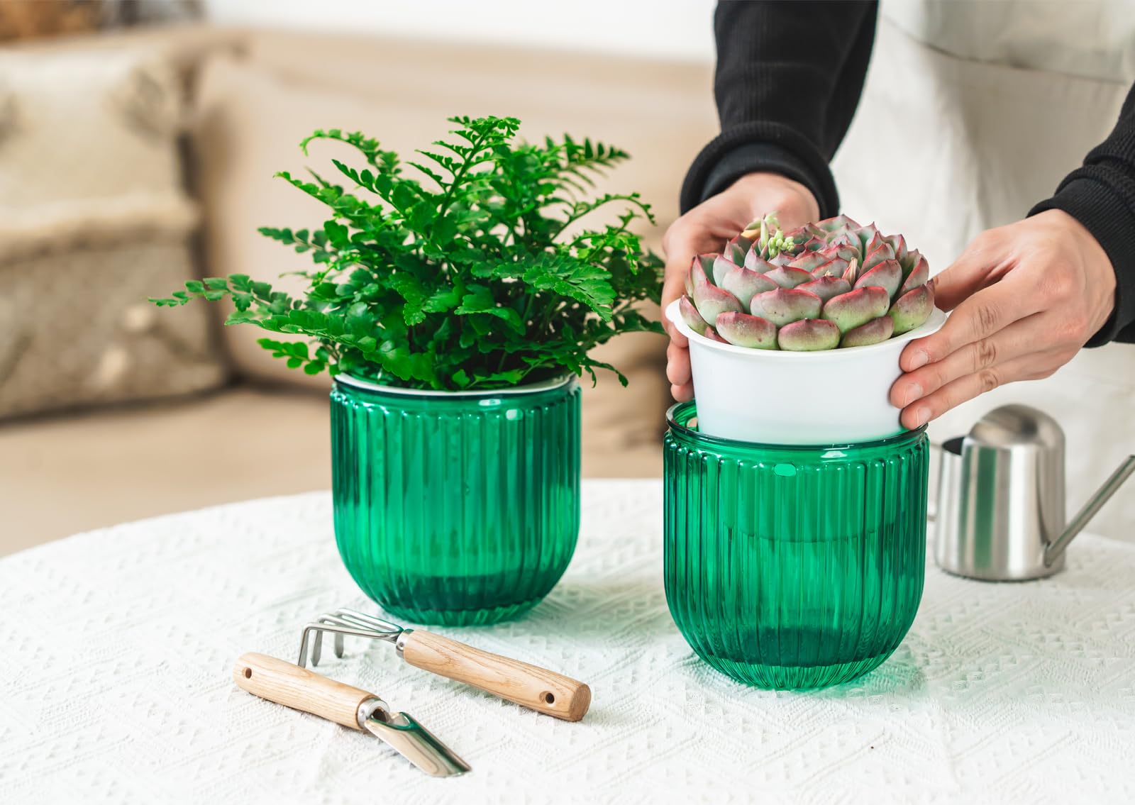 Melphoe emerald inner-pot with drainage holes promoting root airflow