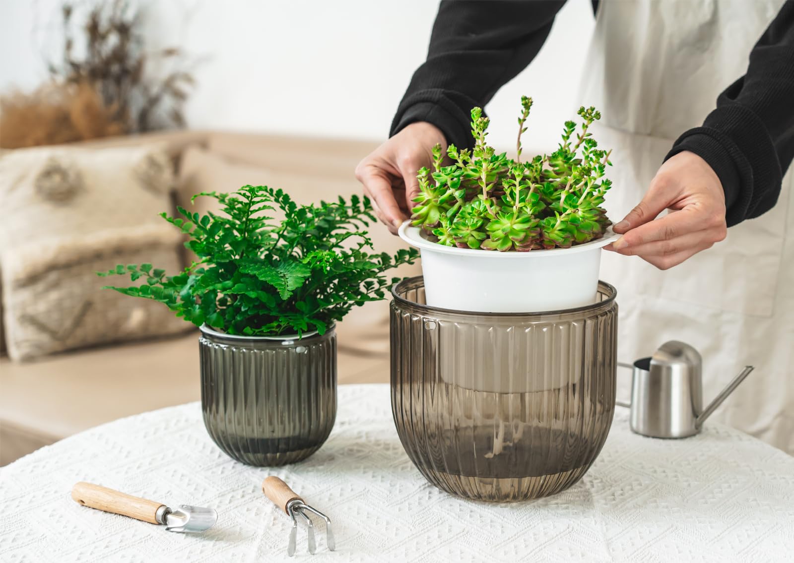 Melphoe hanging planter with detachable chain for flexible indoor or outdoor placement.