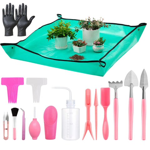 Melphoe mini garden tools set with pink handles for precise potting and pruning