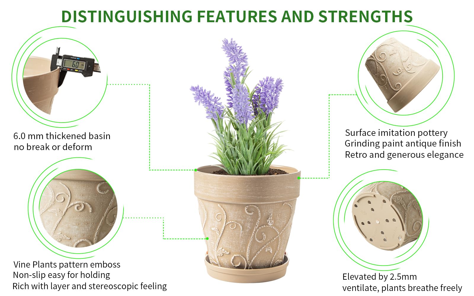 Melphoe plant pot drainage holes promote healthy airflow and roots