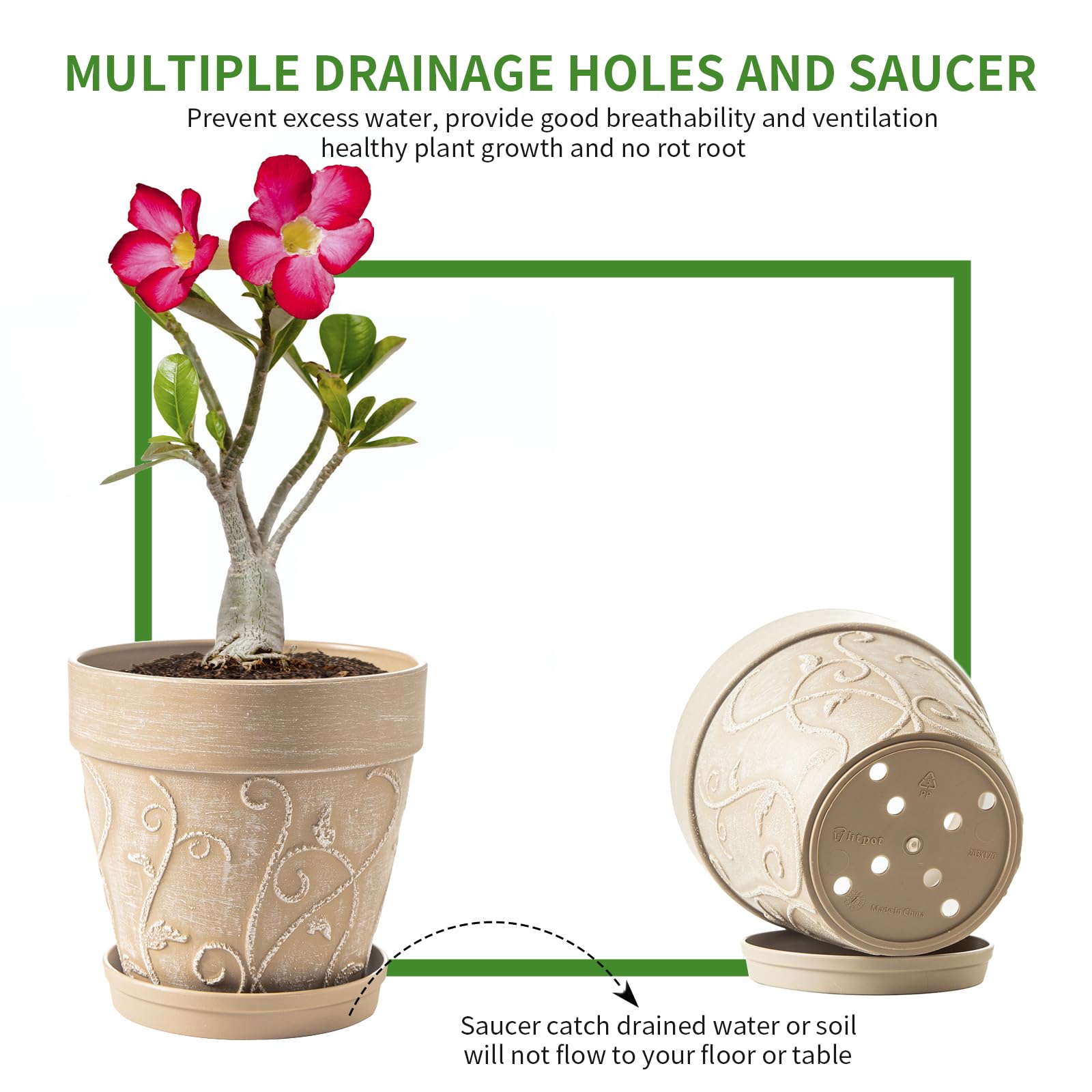 Melphoe plant pot with saucer catches drainage for tidy indoor spaces