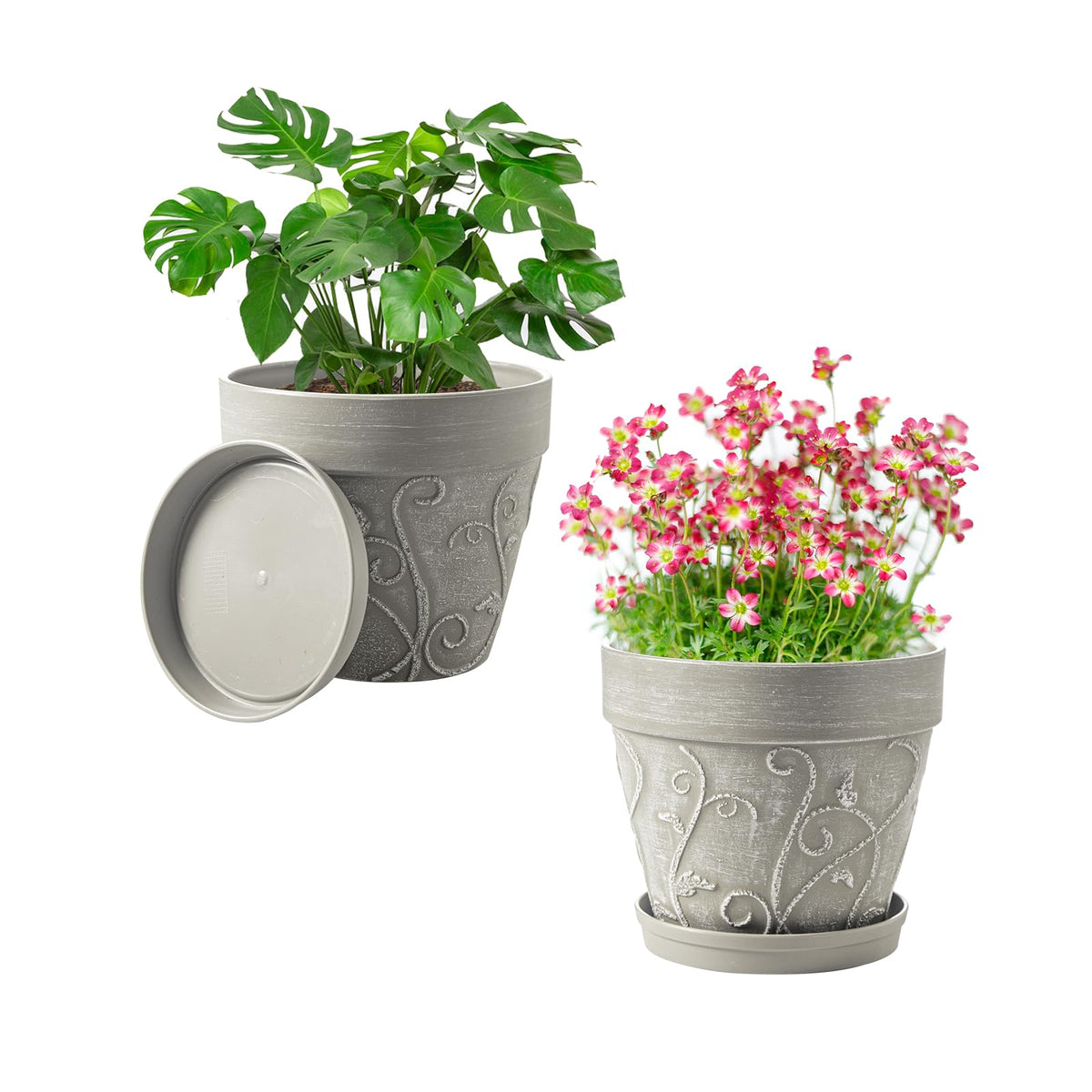 Melphoe 7-inch vine-embossed planter with drainage for healthy root airflow.