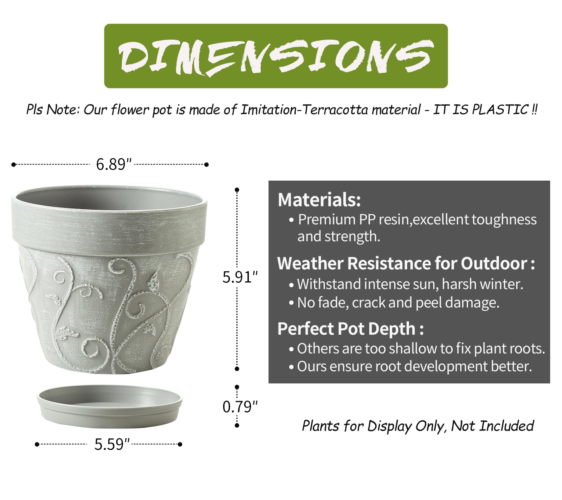 Melphoe imitation-terracotta planter mimics classic clay with resin durability.