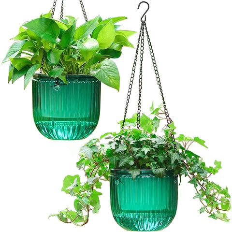 Melphoe self-watering hanging planter emerald with 6.5-inch diameter for indoor use.
