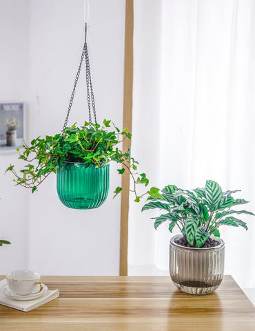 Melphoe self-watering hanging planter gray, durable outdoor display option.