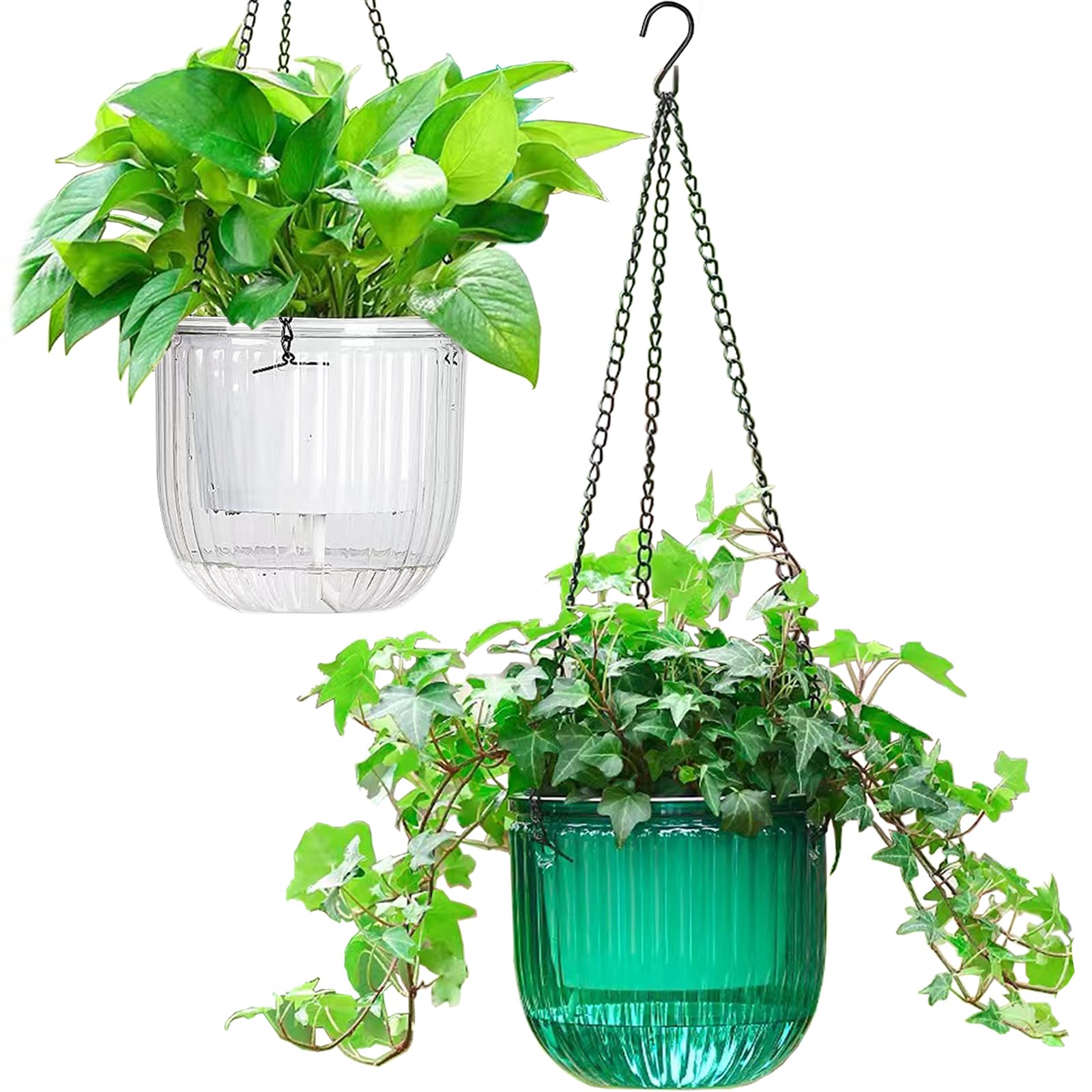 Melphoe self-watering hanging planter shows water level for easy care.