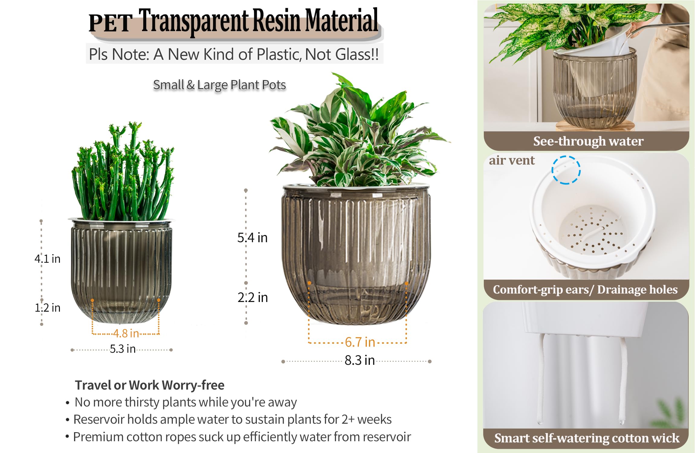 Melphoe self-watering pots featuring drainage holes for healthier roots.