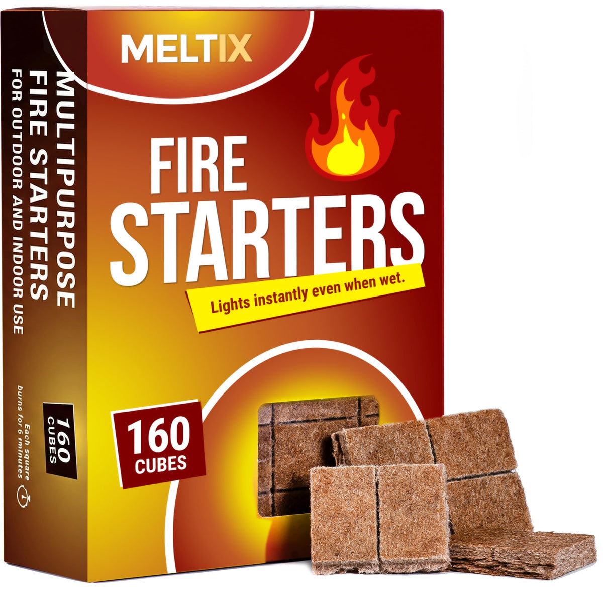 MELTIX compact cubes ignite quickly for instant campfires