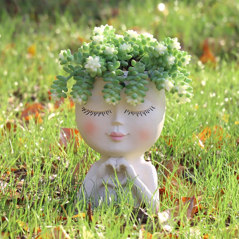 Meltset M face planter with heart hands, front view for stylish indoor display.