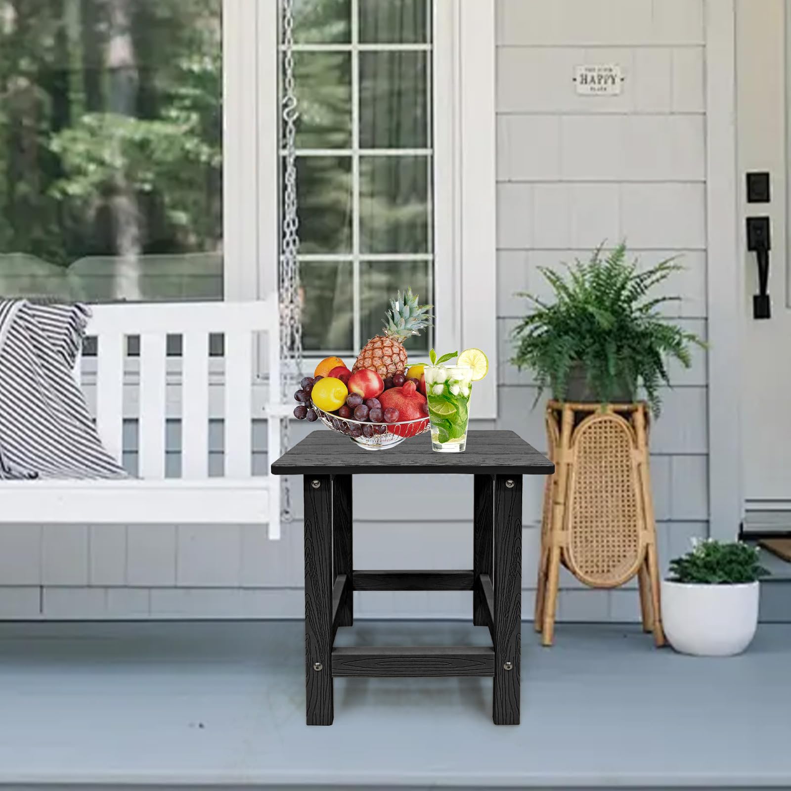 Meluvici Adirondack end table demonstrates 300lb durability for heavy drinks and planters.
