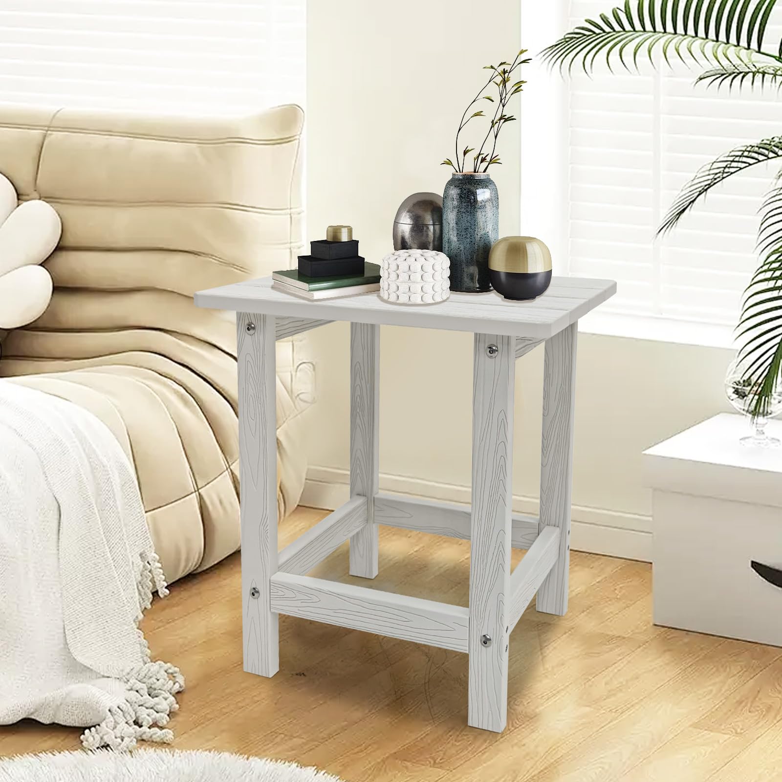 Meluvici Adirondack Side Table indoor/outdoor white finish complements spaces