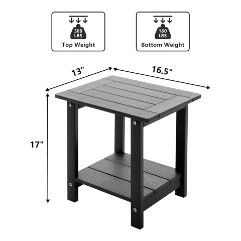 Meluvici Adirondack side table weather resistant material endures outdoor conditions.