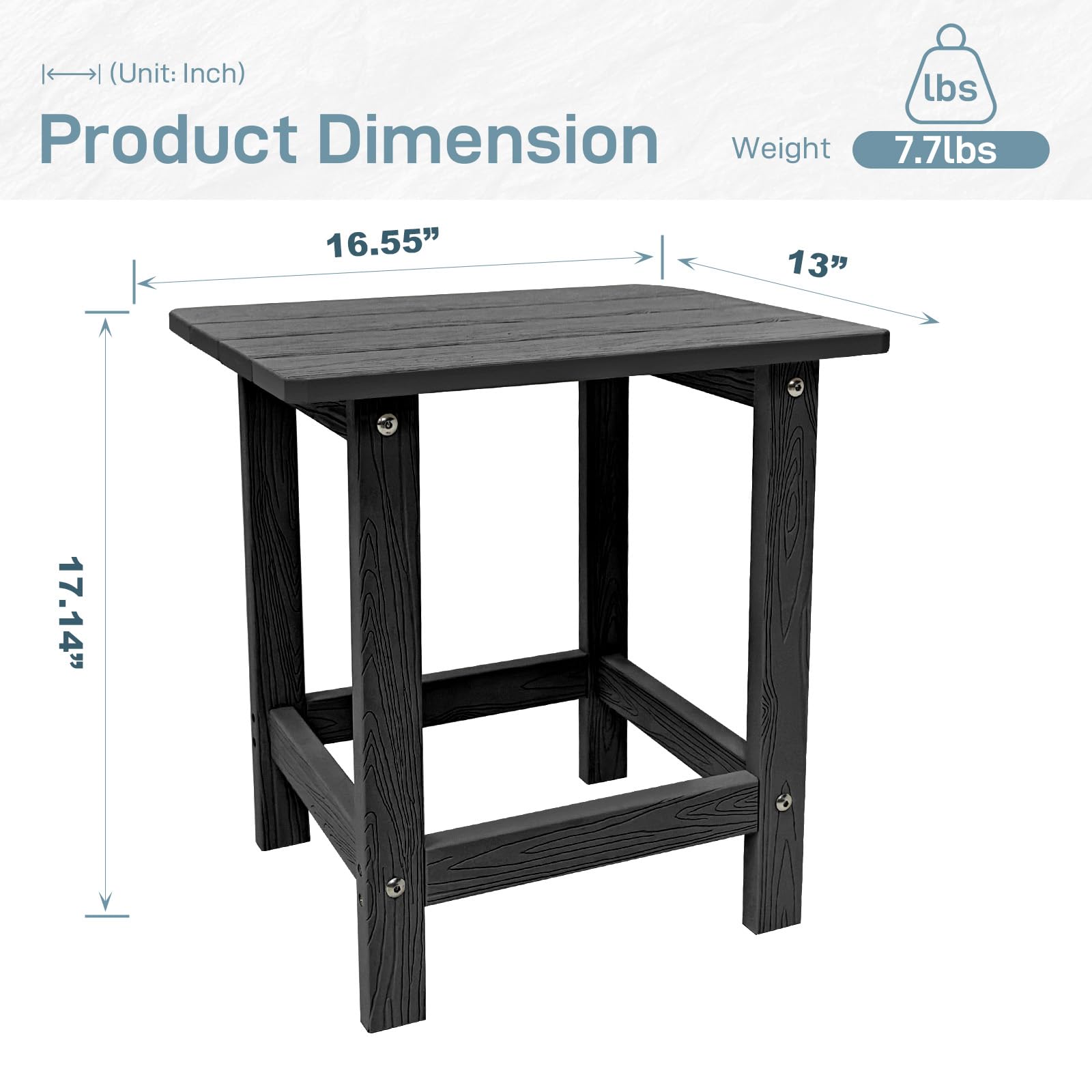 Meluvici end table holds plants and beverages on a sunny deck.