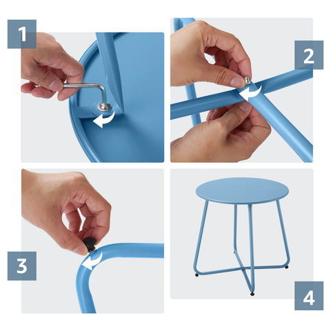 Meluvici blue patio table highlighting compact space-saving design.
