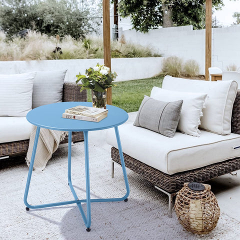 Meluvici blue round table easy to clean with water and soap.
