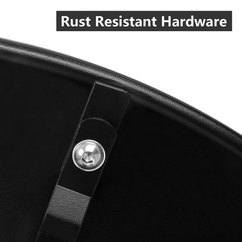 Meluvici round metal table with two legs provides balanced support.