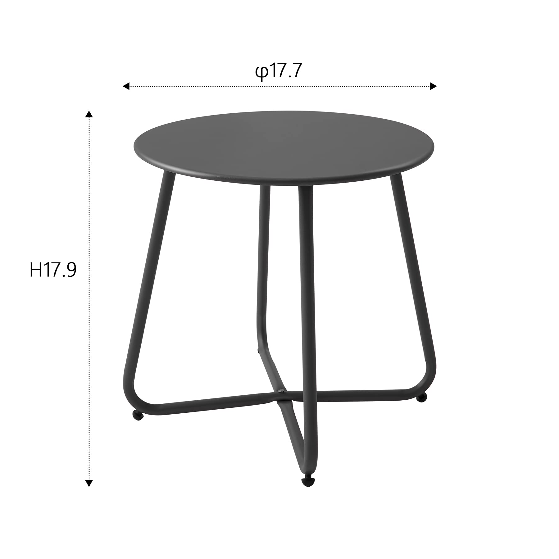 Meluvici round end table with X-shaped frame, durable outdoor companion.