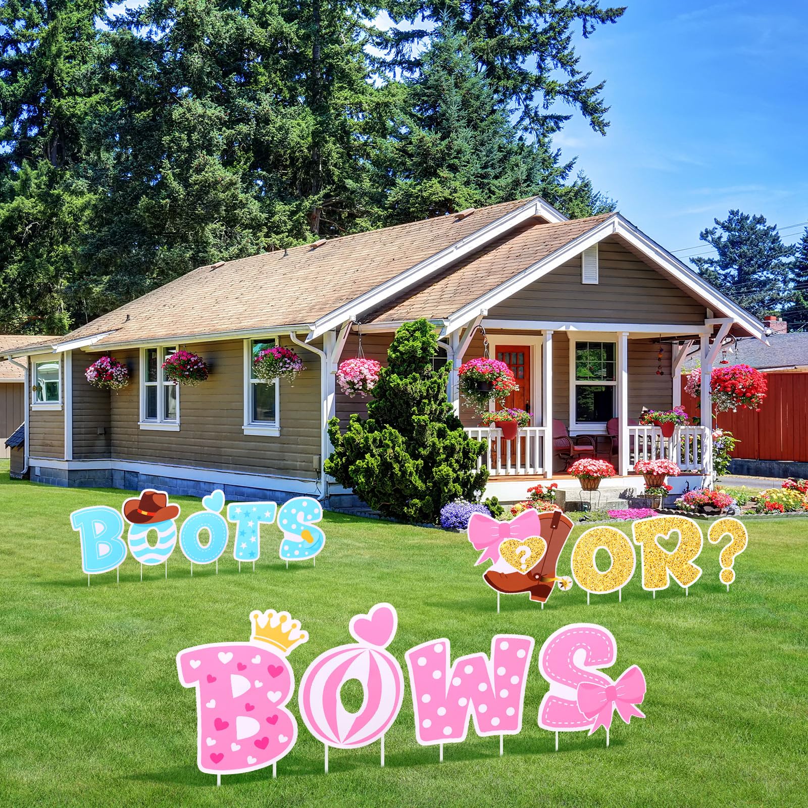 Memorywuu boots or bows yard sign featuring baby footprints for celebration