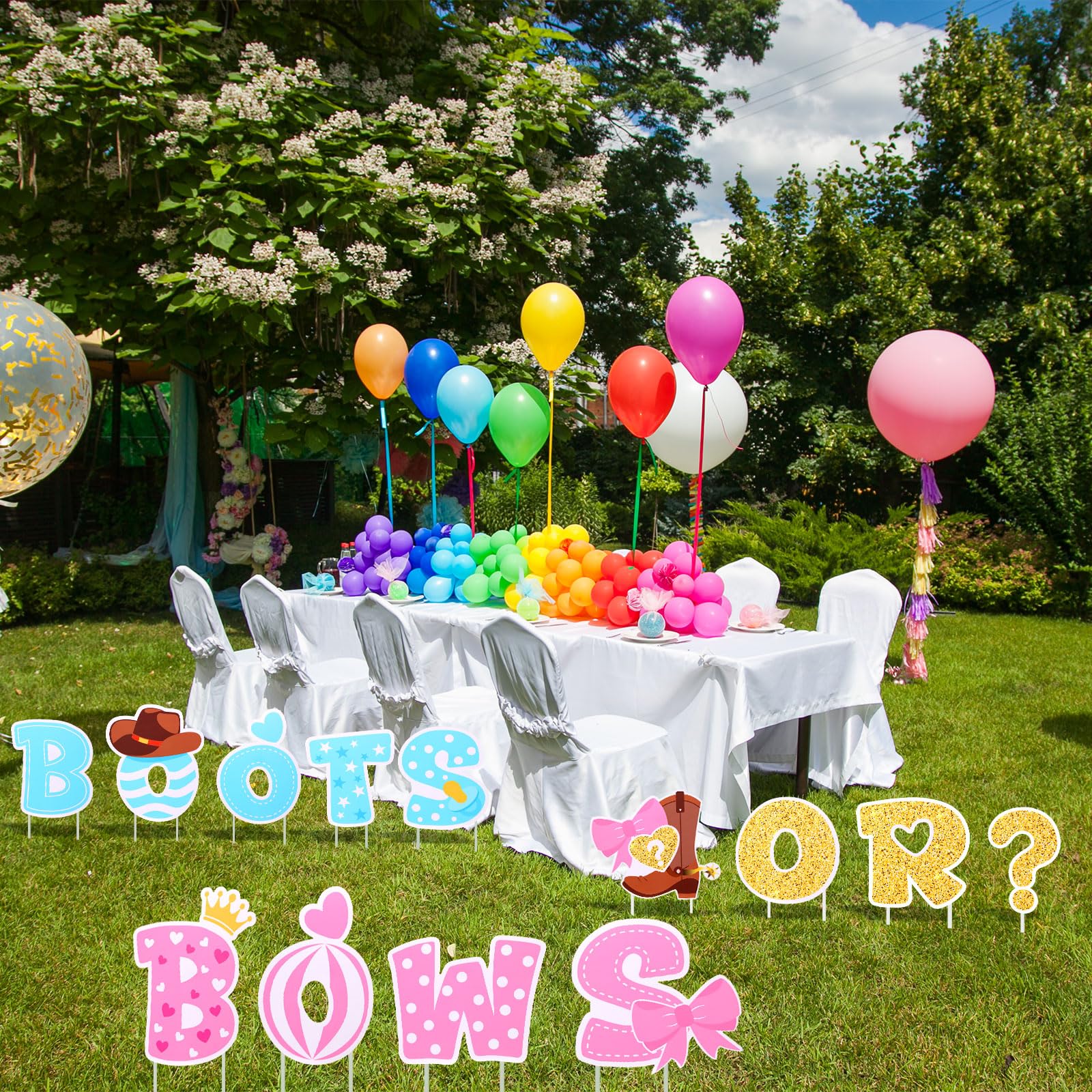 Memorywuu boots or bows yard sign with stakes setup for quick display