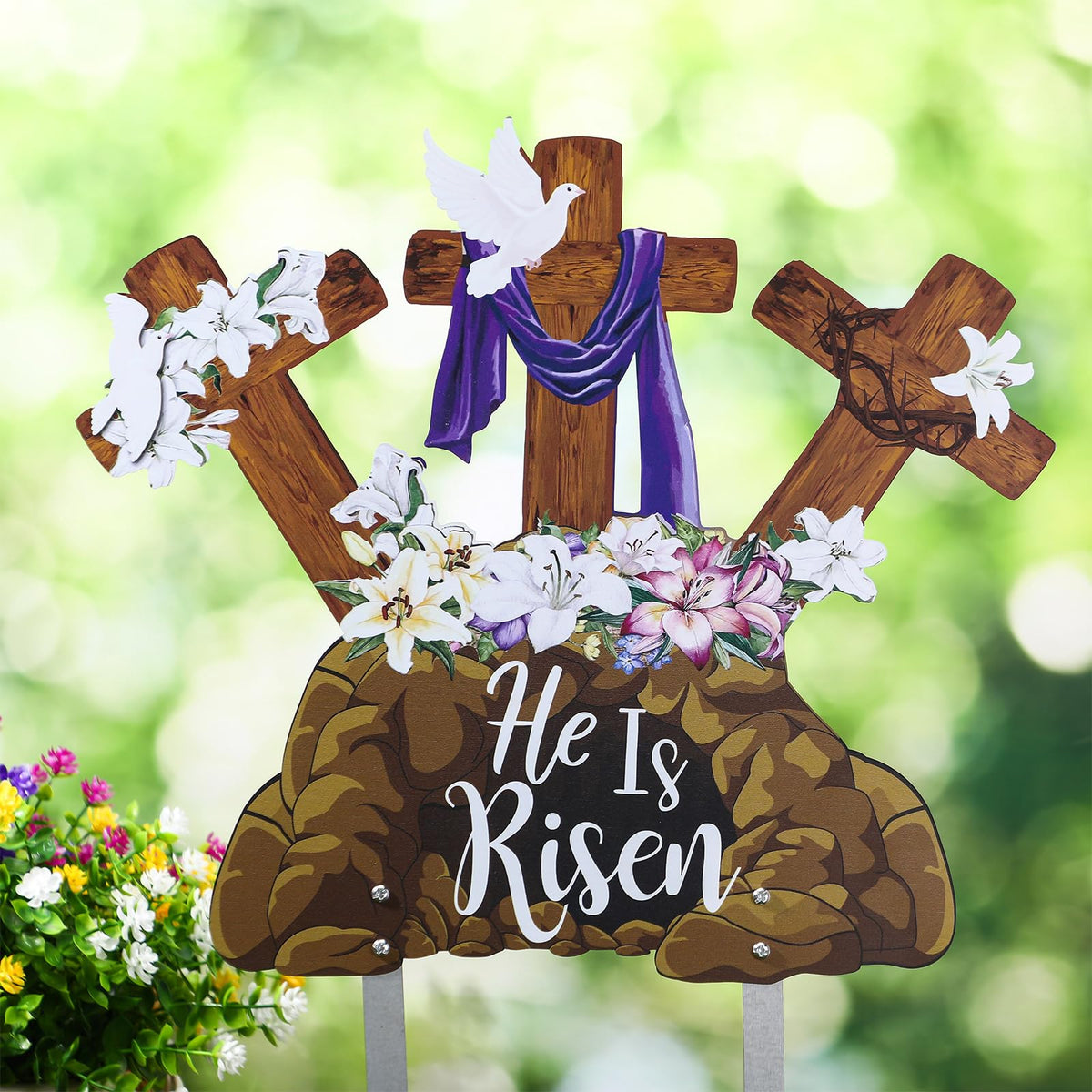 Memorywuu easter yard sign He Is Risen enhances curb appeal for outdoor display